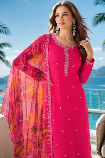 magenta digital print chiffon silk blend salwar suit