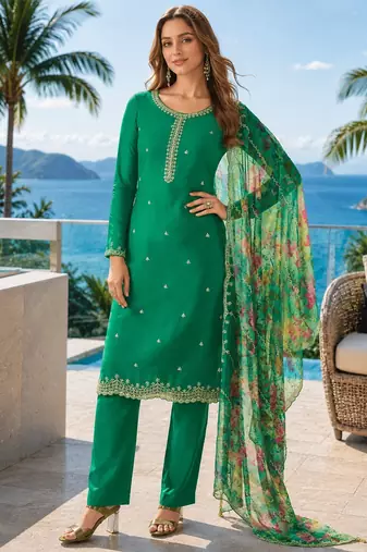 dark green digital print chiffon silk blend salwar suit