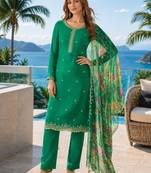 dark green digital print chiffon silk blend salwar suit