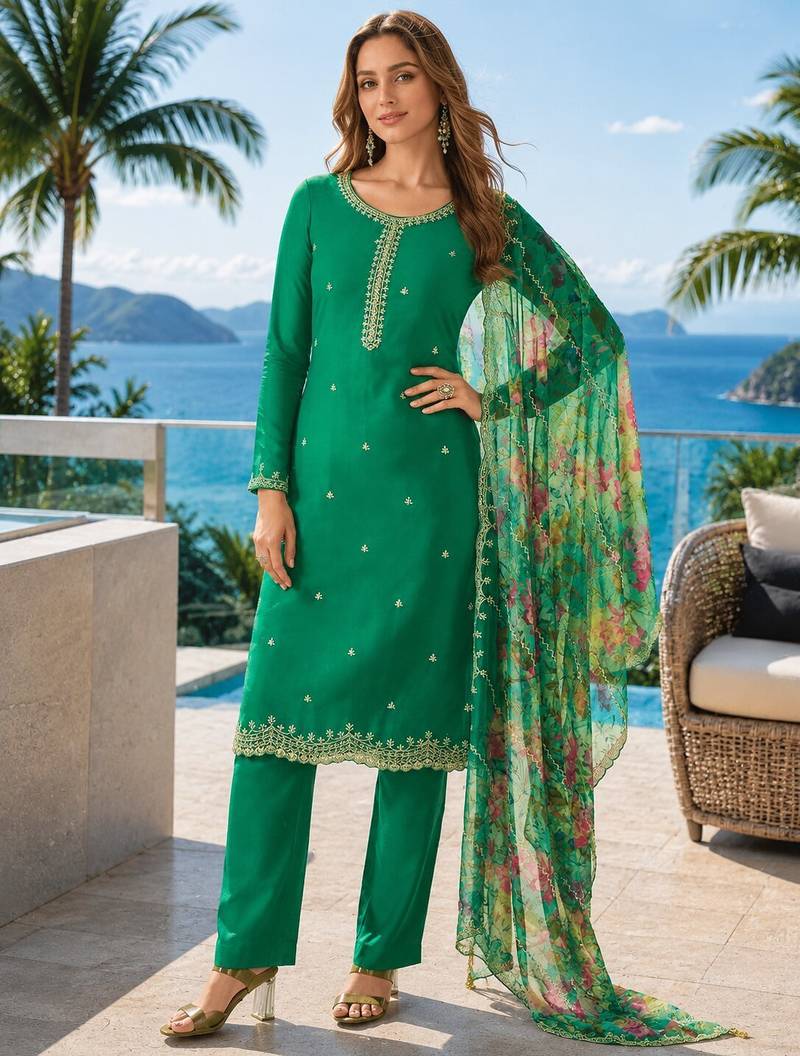 dark green digital print chiffon silk blend salwar suit