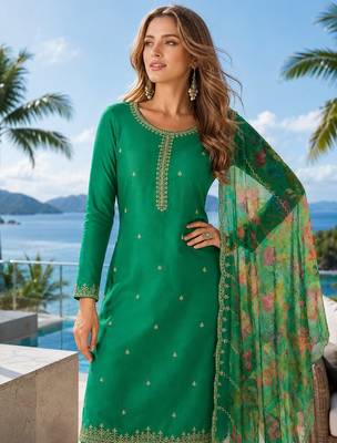 dark green digital print chiffon silk blend salwar suit 2