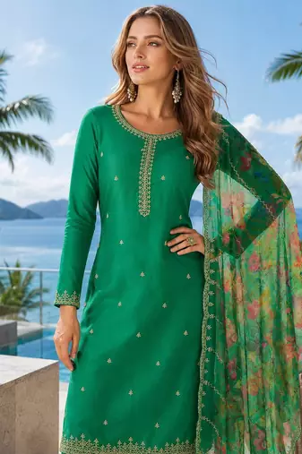 dark green digital print chiffon silk blend salwar suit