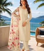 beige digital print chiffon silk blend salwar suit