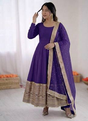 Purple roman silk anarkali gown with dupatta & bottom 1