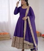 purple silk blend anarkali gown with dupatta & bottom