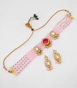 pink beaded kundan choker set