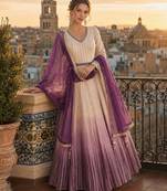 cream embroidered georgette anarkali salwar suit - free size