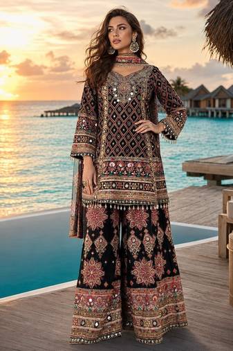 black digital print crepe crepe salwar suit - free size
