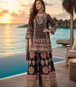 black digital print crepe crepe salwar suit - free size