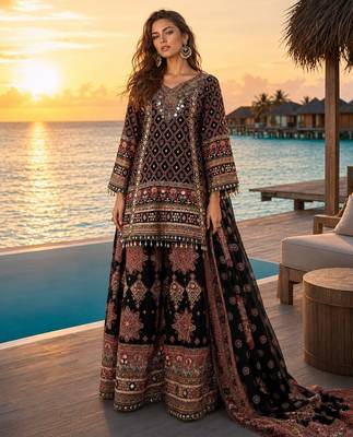 black digital print crepe crepe salwar suit - free size 2