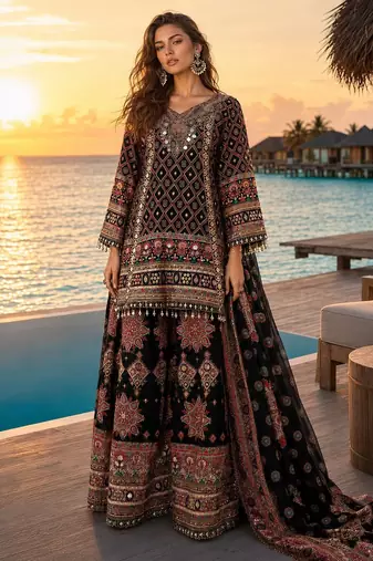 black digital print crepe crepe salwar suit - free size