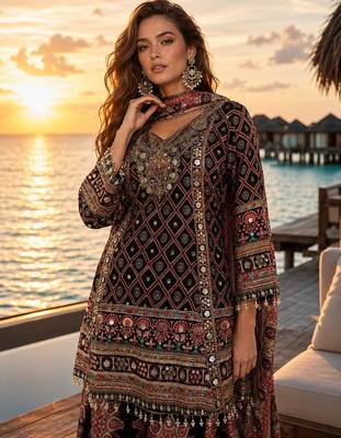 black digital print crepe crepe salwar suit - free size 3