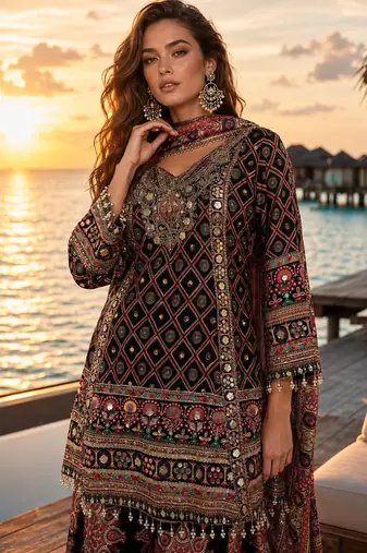 black digital print crepe crepe salwar suit - free size