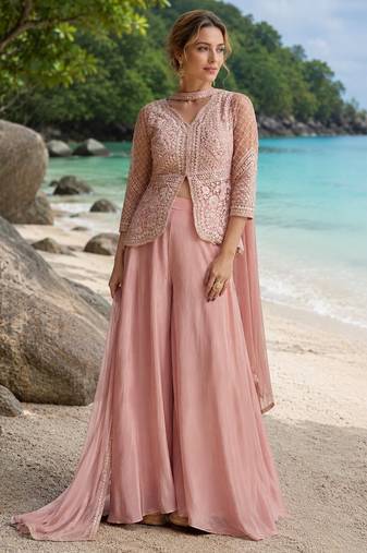 baby pink embroidered net cord set