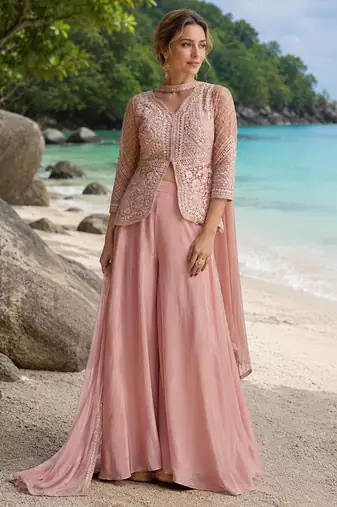 baby pink embroidered net cord set
