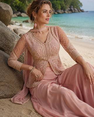 baby pink embroidered net cord set 2