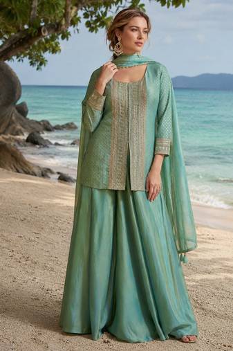 sky blue embroidered viscose cord set