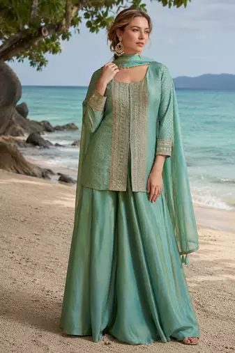 sky blue embroidered viscose cord set