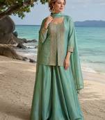 sky blue embroidered viscose cord set