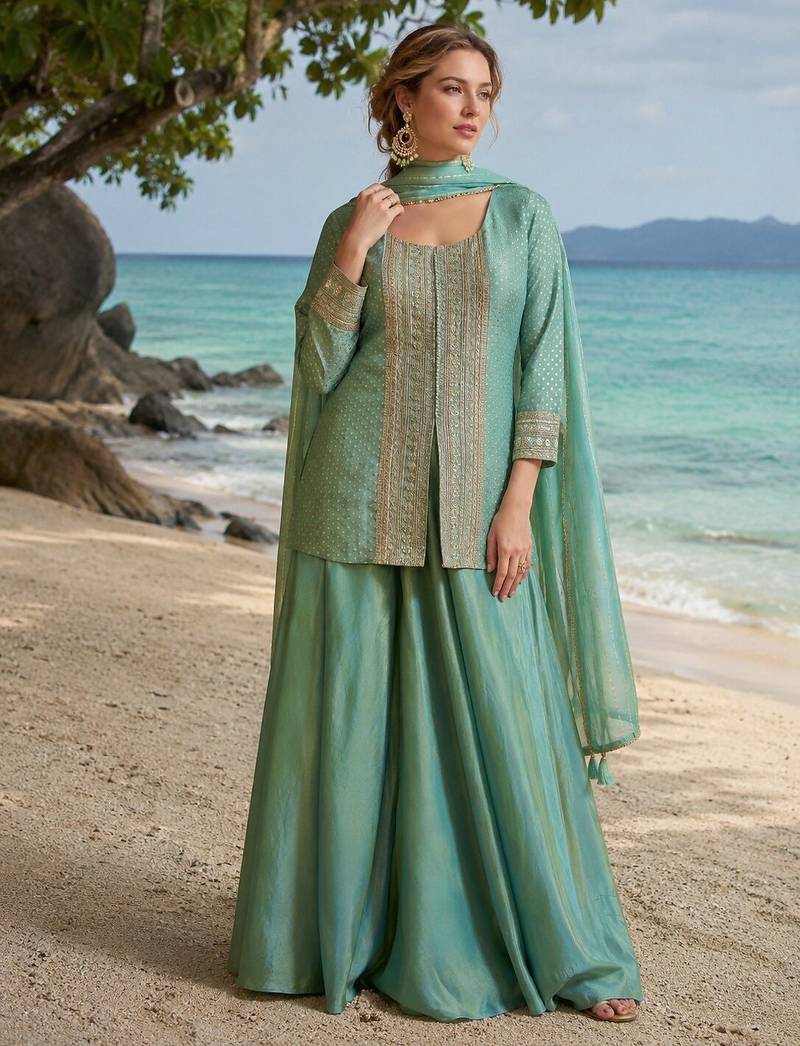 sky blue embroidered viscose cord set