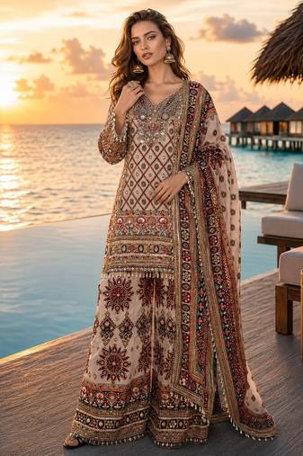 white digital print crepe crepe salwar suit - free size