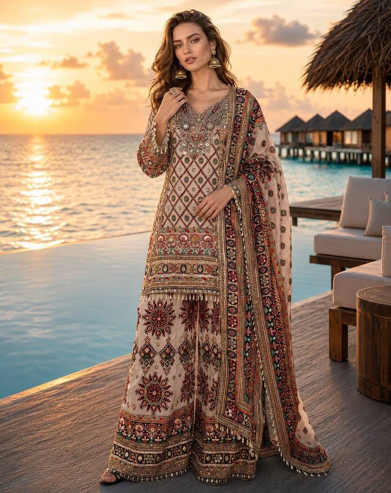white digital print crepe crepe salwar suit - free size