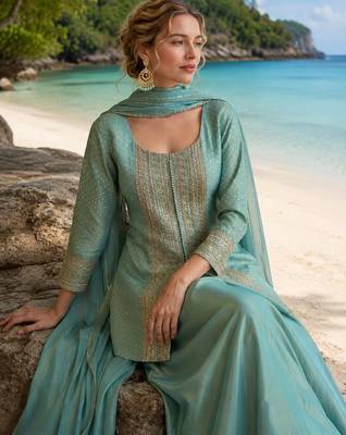 sky blue embroidered viscose cord set 2
