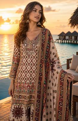 white digital print crepe crepe salwar suit - free size 2