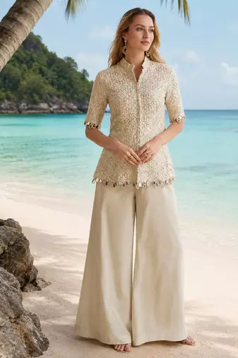 white embroidered georgette cord set