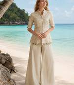 white embroidered georgette cord set