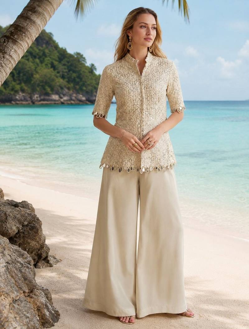 white embroidered georgette cord set