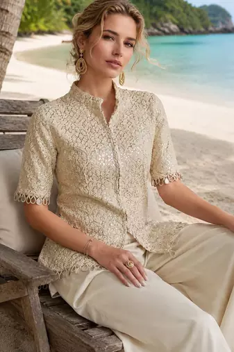 white embroidered georgette cord set
