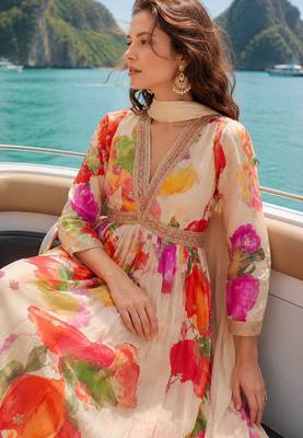 white embroidered silk blend anarkali salwar suit 2