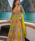 mustard embroidered silk blend anarkali salwar suit