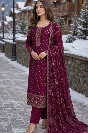 purple embroidered silk blend salwar suit