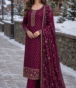 purple embroidered silk blend salwar suit