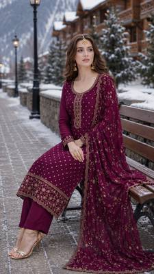 purple embroidered silk blend salwar suit 2