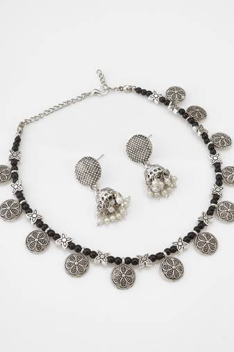 oxidized coin necklace set