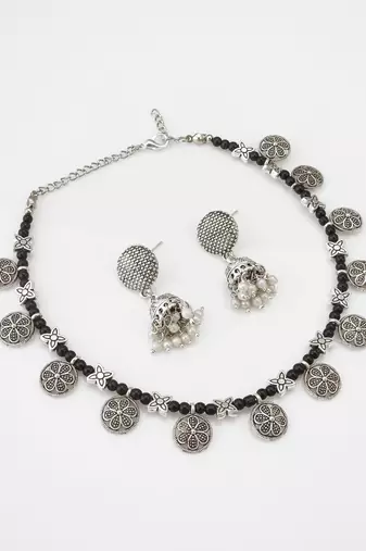 oxidized coin necklace set