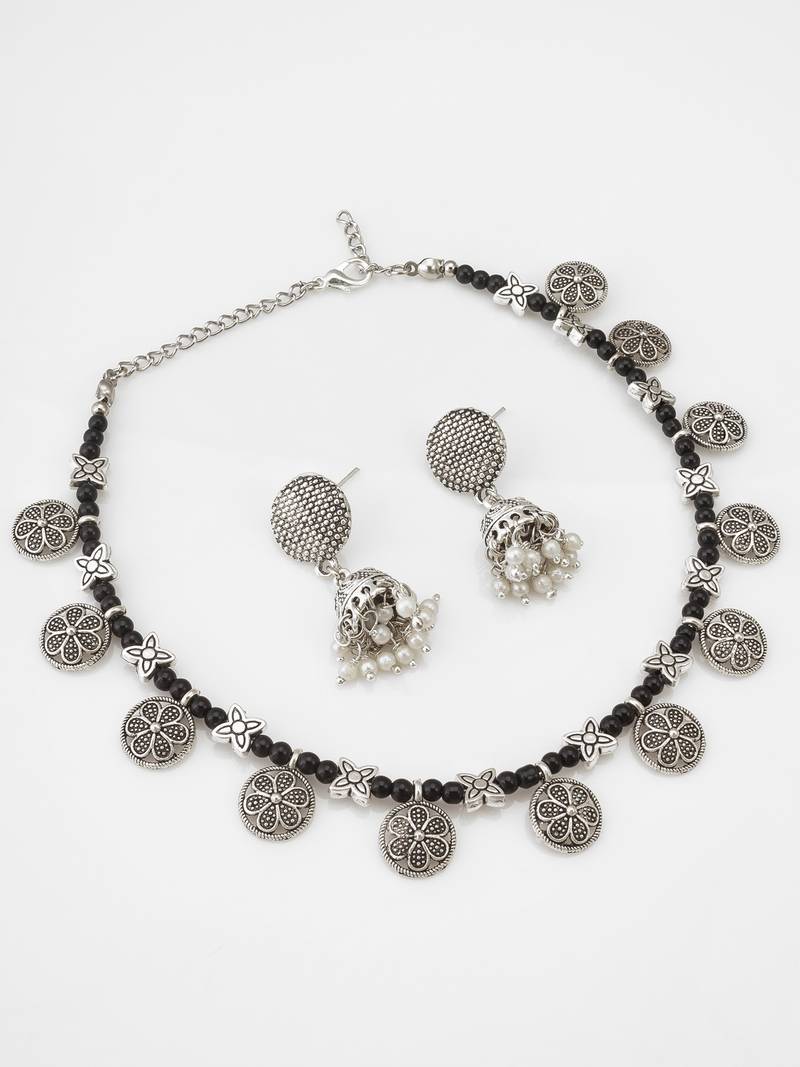 oxidized coin necklace set