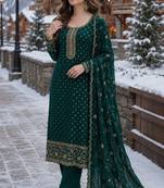 dark green embroidered silk blend salwar suit
