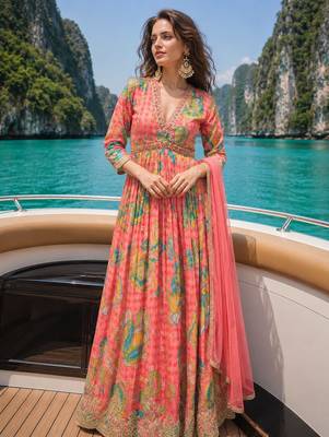 pink embroidered silk blend anarkali salwar suit 1