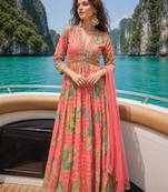 pink embroidered silk blend anarkali salwar suit