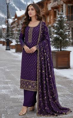 royal blue embroidered silk blend salwar suit 1