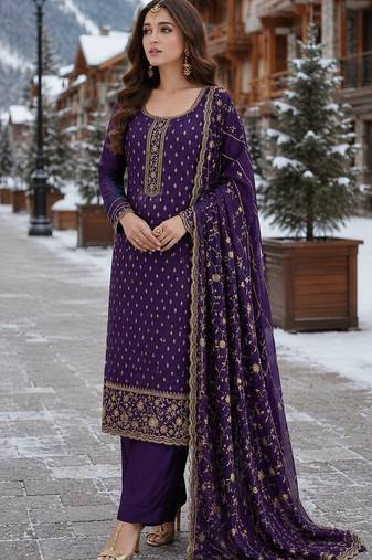 royal blue embroidered silk blend salwar suit