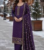 royal blue embroidered silk blend salwar suit