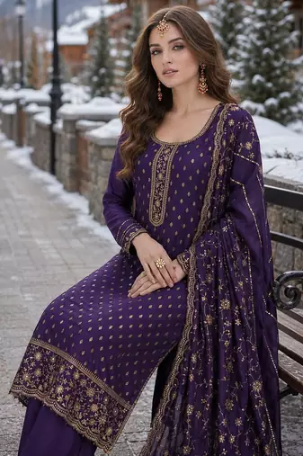 royal blue embroidered silk blend salwar suit