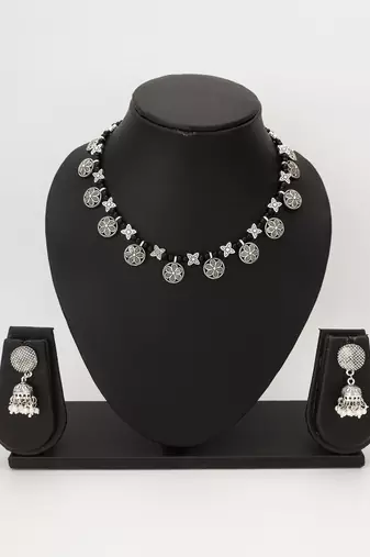 oxidized coin necklace set