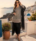 black embroidered shimmer silk blend salwar suit - free size