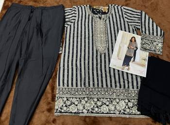 black embroidered shimmer silk blend salwar suit - free size 2